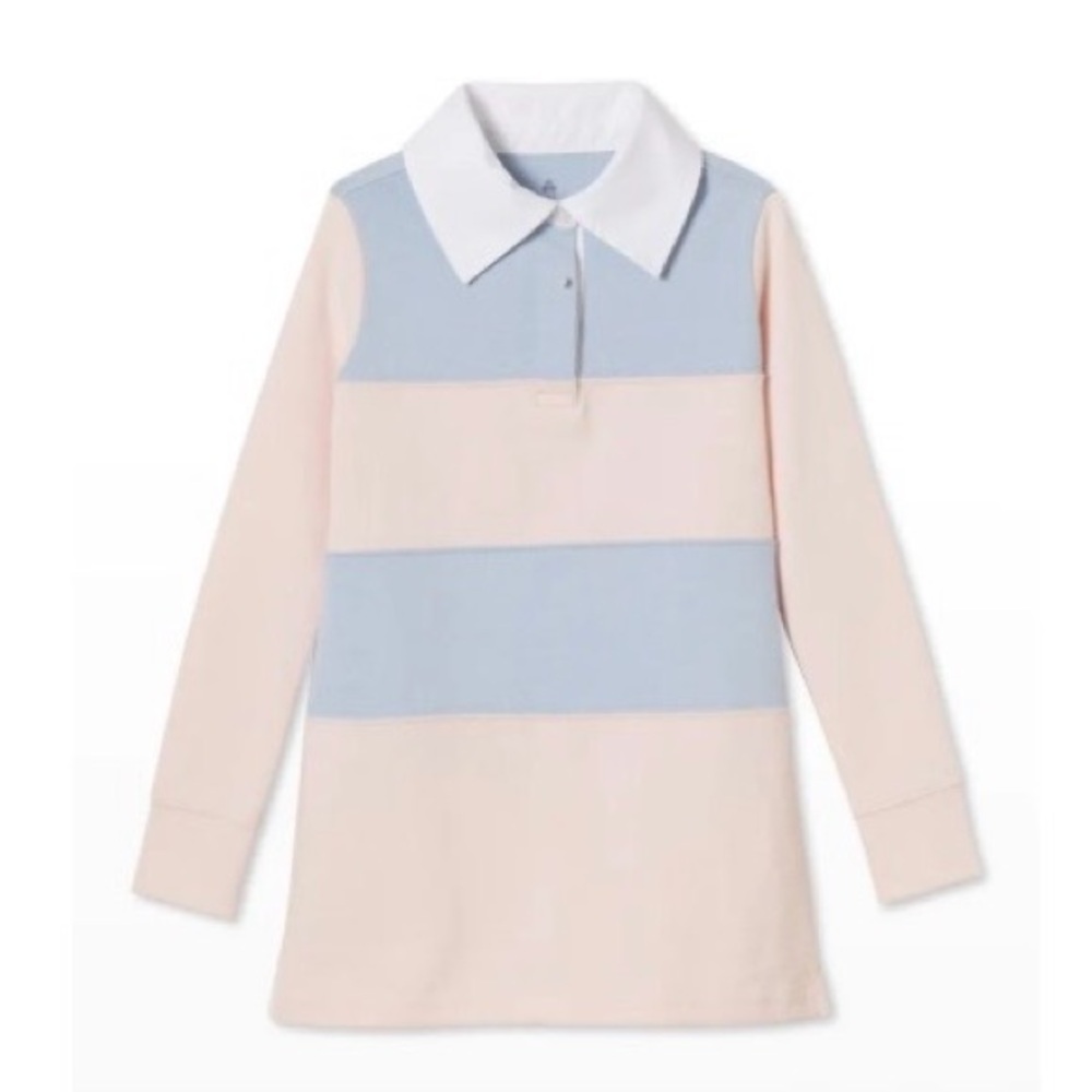 NWT Classic Prep Girls' Long-Sleeve Rugby Polo Dress - Light Blue & Pale Pink